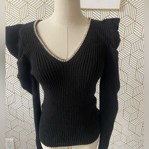 Rhinestone neckline princess sleeve sweater Express